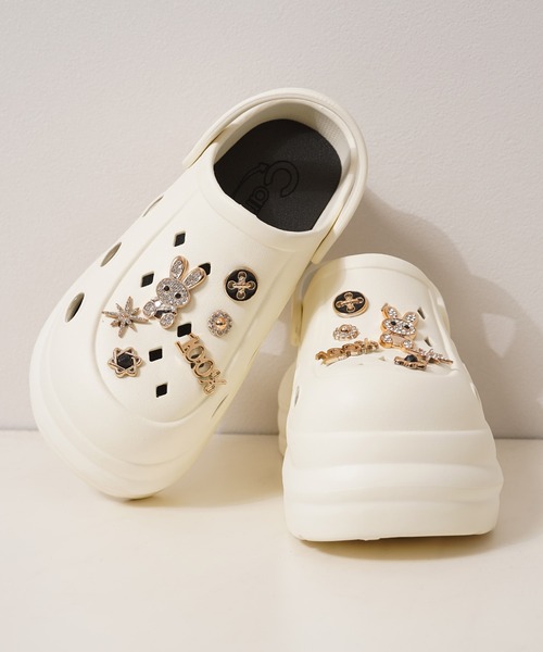 厚底 サンダル 夏 ビジュー付き 厚底クロッグサンダル / Thick-soled