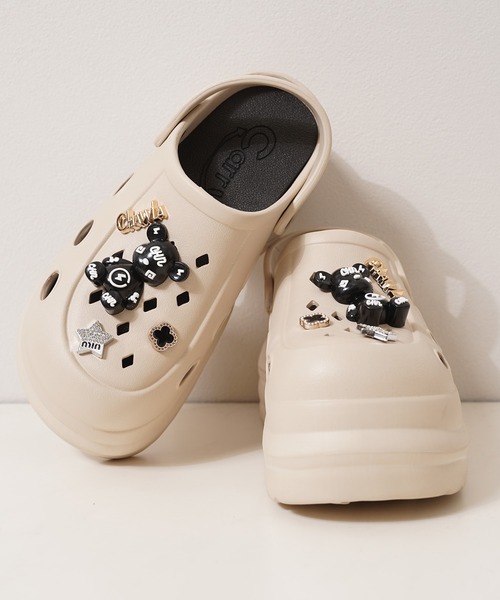 厚底 サンダル 夏 ビジュー付き 厚底クロッグサンダル / Thick-soled