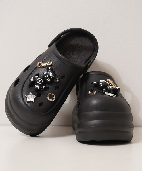 厚底 サンダル 夏 ビジュー付き 厚底クロッグサンダル / Thick-soled