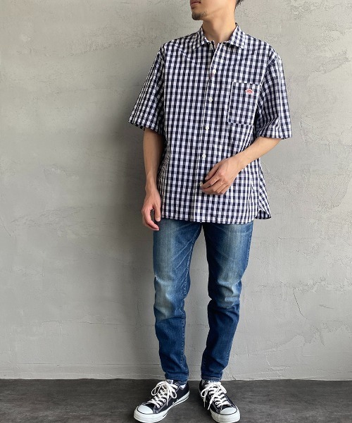 DANTONダントンリネン プルオーバー ショートスリーブシャツ40ネイビー美品 DANTON リネン ラウンドカラー ショート スリーブ プルオーバー