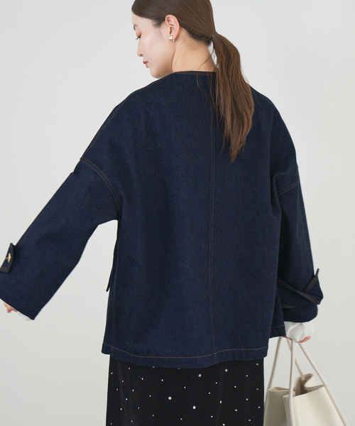 今期完売MACKINTOSHネイビーノーカラーコートHUMBIEハンビーIENA MACKINTOSH/マッキントッシュ 別注 HUMBIE ノーカラーコクーン