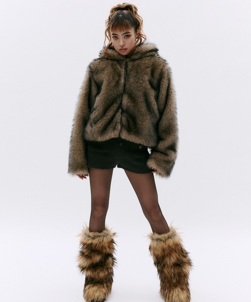 GOSSIP CLUB コート アウター フード付きファージャケット レディース