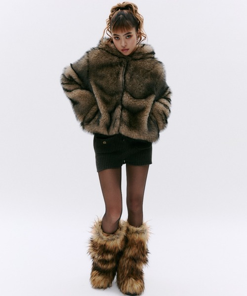 GOSSIP CLUB コート アウター フード付きファージャケット レディース