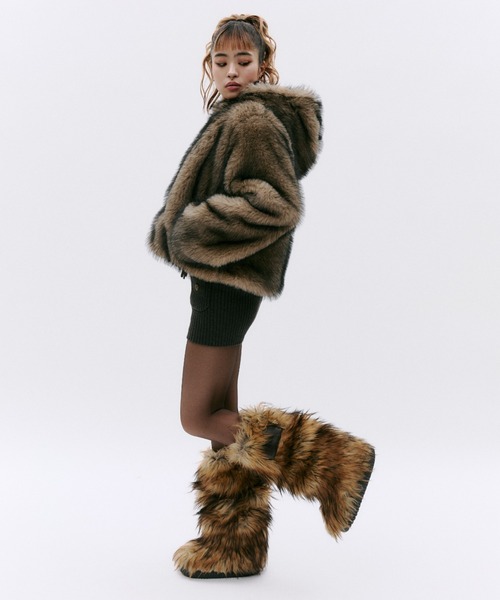 GOSSIP CLUB コート アウター フード付きファージャケット レディース