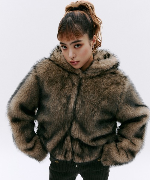 GOSSIP CLUB コート アウター フード付きファージャケット レディース