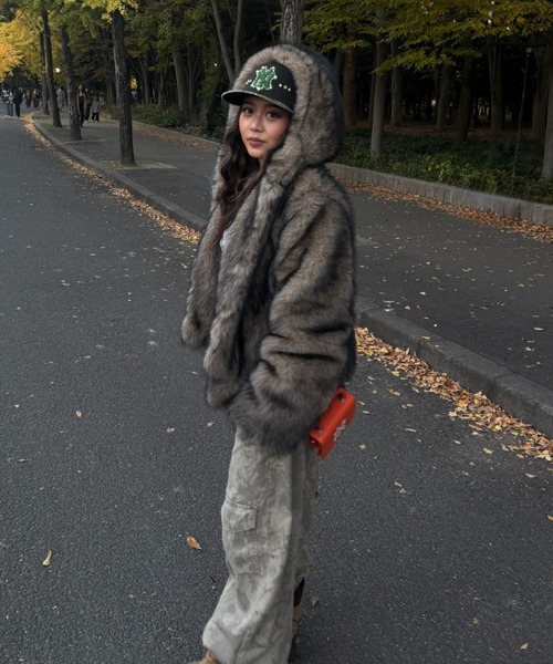 GOSSIP CLUB コート アウター フード付きファージャケット レディース