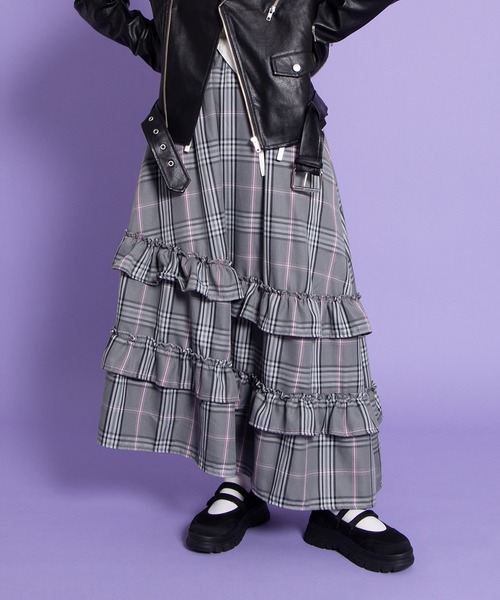PUNYUS（プニュズ） ロング スカート アシンメトリーチェックフリル