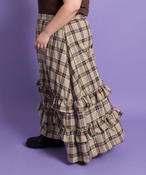 PUNYUS（プニュズ） スカート アシンメトリーチェックフリルロング