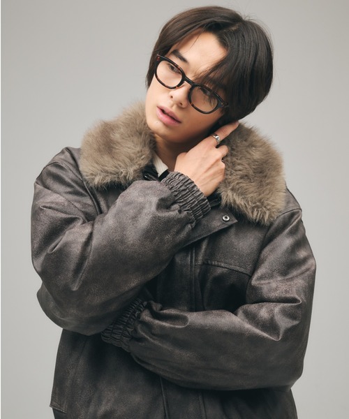Adoon plain 2WAYフェイクファー合皮ブルゾン Mサイズ ブラック Adoon plain（アドーンプレーン）の「2-WAY ARTIFICIAL GRAIN JACKET