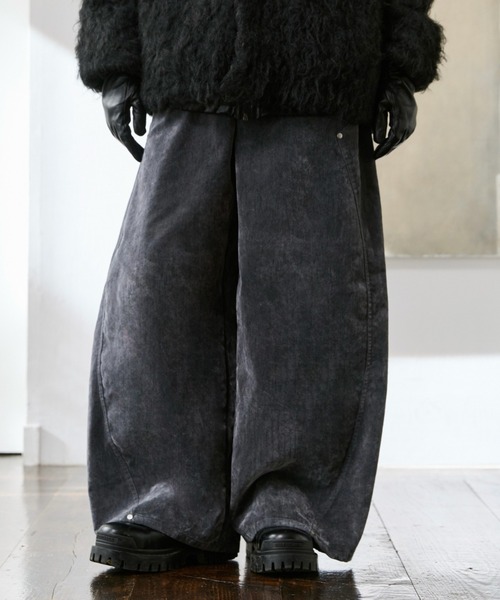 soerte ワイドパンツ ジーンズ Suede-Like Flocky Curve Denim 