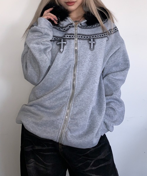 lilful パーカー 「25年秋冬新作」Y2K クロスネックレスデザイン