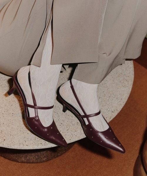 ANDRESD パンプス スタッズスリングバックオールウェイズシューズ