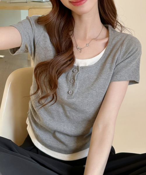 新品 GlamLips ヘンリーネックギャザーシャツ SHIRTS / BLOUSE