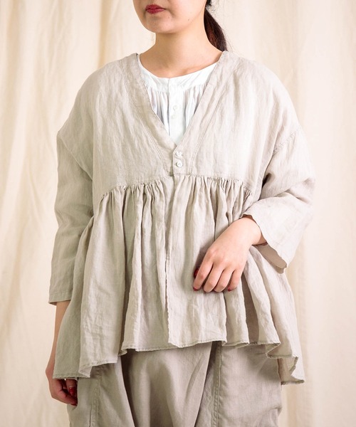 新品 VALENZA スワロフスキー リネンブレンド シャツ 秋服 44 Brocante リネンシャツ ブラウス シャツ 夏 「Brocante / ブロカント