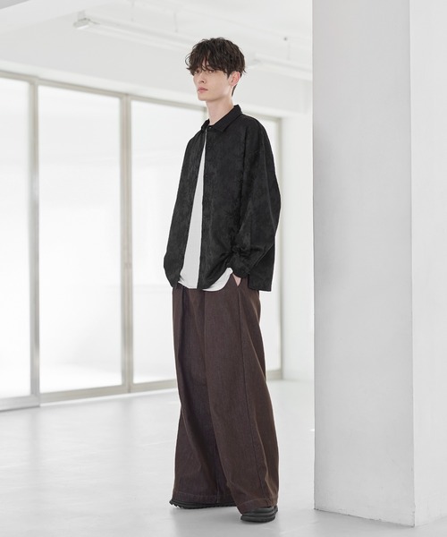【ブラック 21】格子ジャガード長袖シャツ (MENS) BLACK by VANQUISH（ブラックバイバンキッシュ） シャツ メンズ 長袖