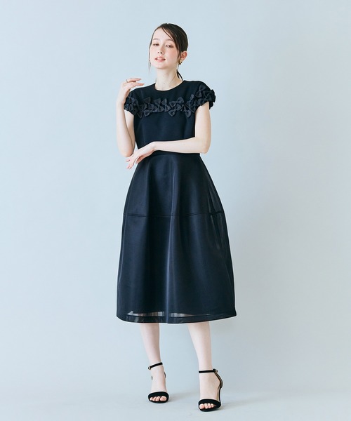 ワンピース リボン付き異素材ワンピースの画像