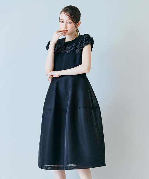 ワンピース リボン付き異素材ワンピースの画像