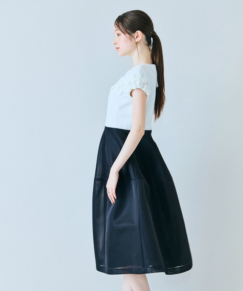 ワンピース リボン付き異素材ワンピースの画像