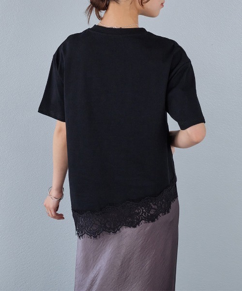murea tシャツ 半袖 裾レースアシンメトリー半袖Tシャツ レディース
