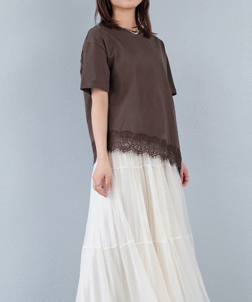 murea tシャツ 半袖 裾レースアシンメトリー半袖Tシャツ レディース