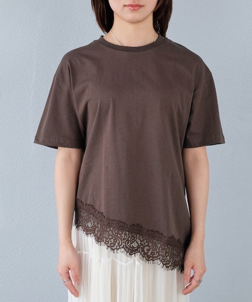 murea tシャツ 裾レースアシンメトリー半袖Tシャツ レディース