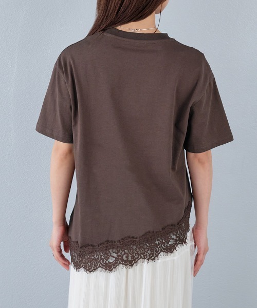 murea tシャツ 半袖 裾レースアシンメトリー半袖Tシャツ レディース