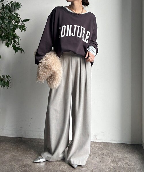 「DouDou」 長袖カットソー FREE チャコールグレー レディース_画像5