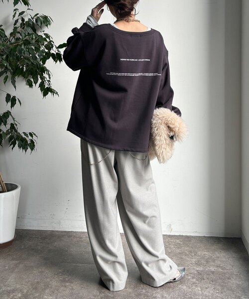 「DouDou」 長袖カットソー FREE チャコールグレー レディース_画像6