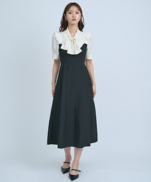 トリーバーチ 半袖 ボウタイ ドレス ニットワンピース AND COUTURE（アンドクチュール） ワンピース 半袖 ニットビスチェ風