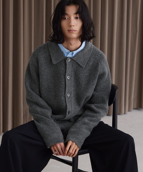 「LUENNA」 ニットカーディガン L グレー メンズ_画像6