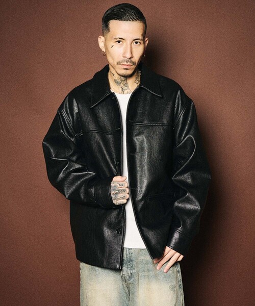 Subciety（サブサエティ） 革ジャン ライダース Faux leather car coat