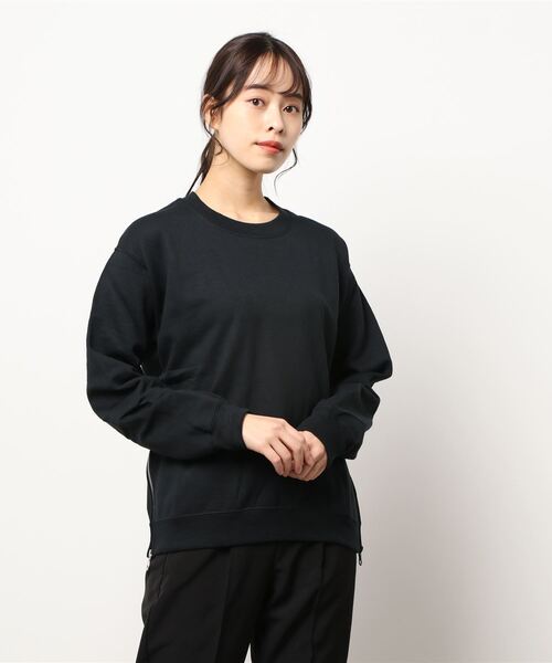 トレーナー スウェット オーバーサイズ ドロップショルダー 裾ジップ クルースウェット レディース メンズ