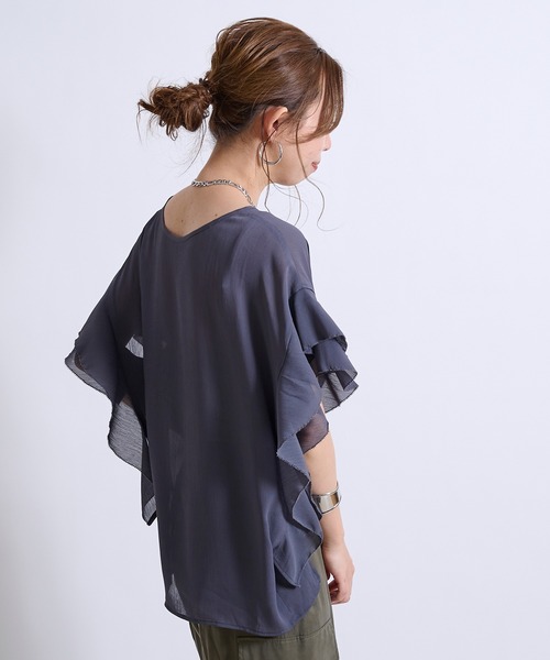 DouDou（ドゥドゥ） シャツ ブラウス 【WEB限定】シフォン楊柳フリル 