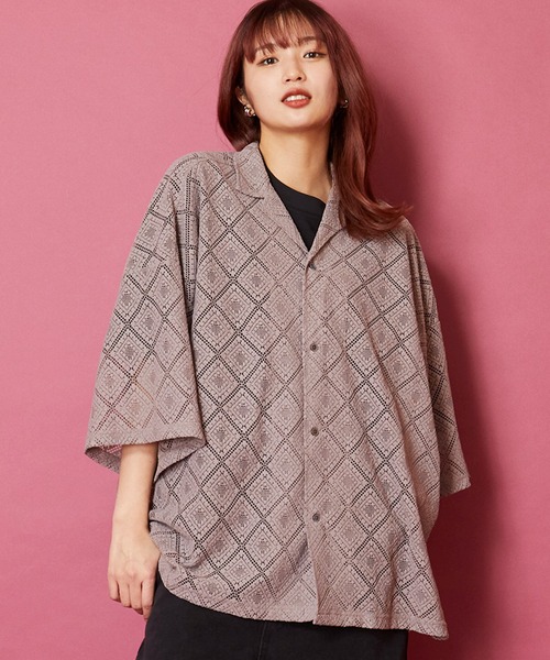 レースシャツ AZUL BY MOUSSY | ハーフスリーブクロップドレースシャツ