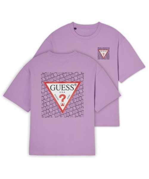 GUESS 売れ筋商品|||ゲス Tシャツ トップス レディース Polo shirts Purple GUESS tシャツ Triangle Logo Tee ロゴTシャツ メンズ