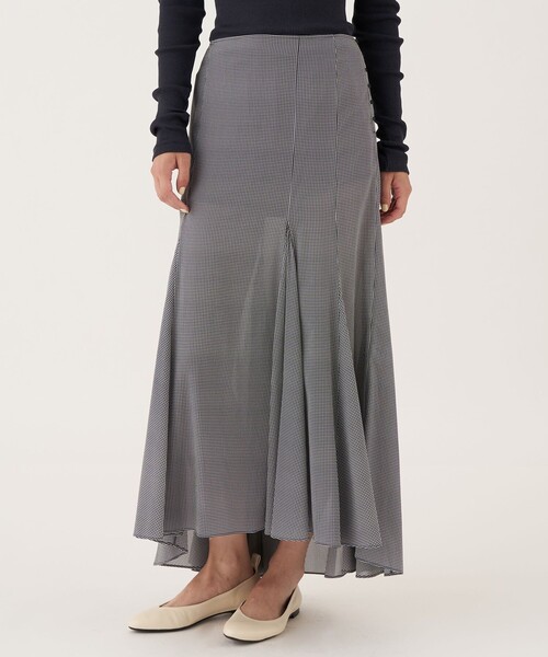 DES PRES スカート シルクストレッチシフォンチェック フィッシュ