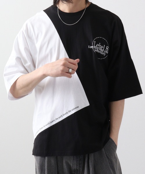 RE730 スマホショルダー tシャツ Color-coordinated dolman T-shirt