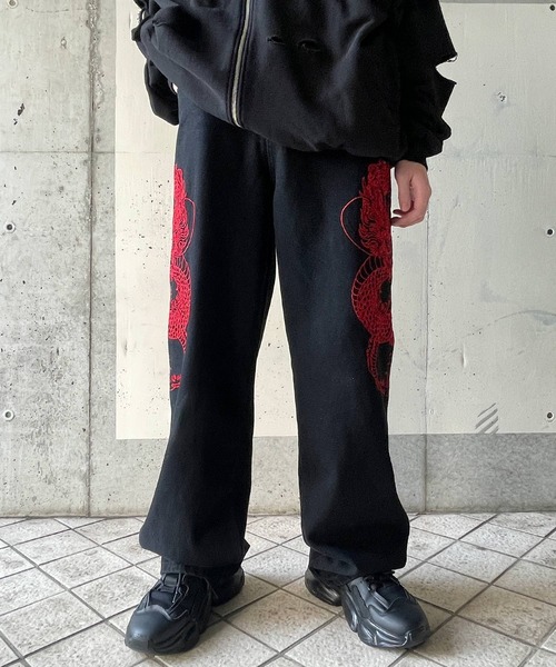 ジーンズ デニム デニムパンツ ドラゴン刺繍デニムパンツ