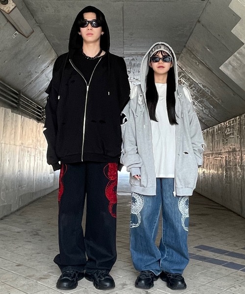 ジーンズ デニム デニムパンツ ドラゴン刺繍デニムパンツ