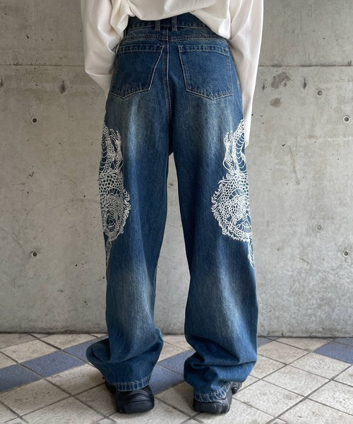 ジーンズ デニム デニムパンツ ドラゴン刺繍デニムパンツ レディース