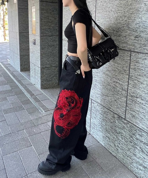 ジーンズ デニム デニムパンツ ドラゴン刺繍デニムパンツ
