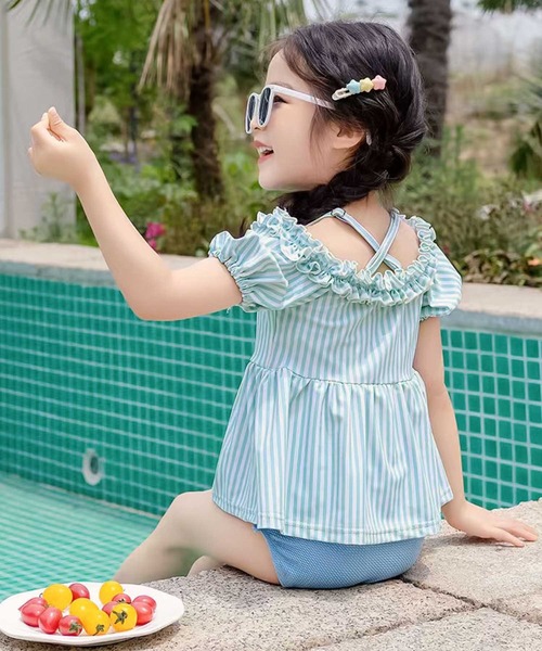 OSYAREVO（オシャレボ） 水着 キッズ オフショルダー パフスリーブ