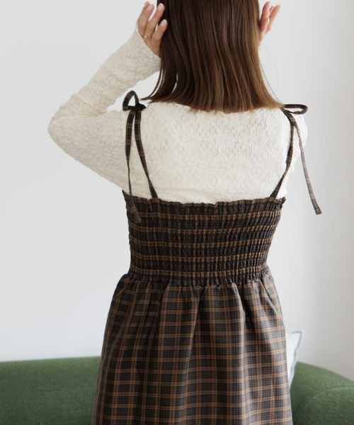 flower check アシメワンピース グリーン flower check アシメワンピース グリーン ワンピース