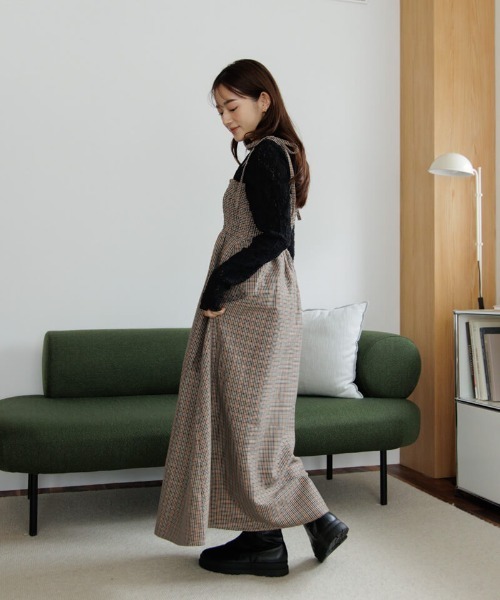 flower check アシメワンピース グリーン flower check アシメワンピース グリーン ワンピース