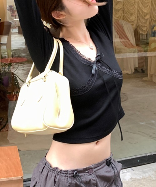 tシャツ lace ribbon Vneck tops レディース : ZOZOTOWN Yahoo!店