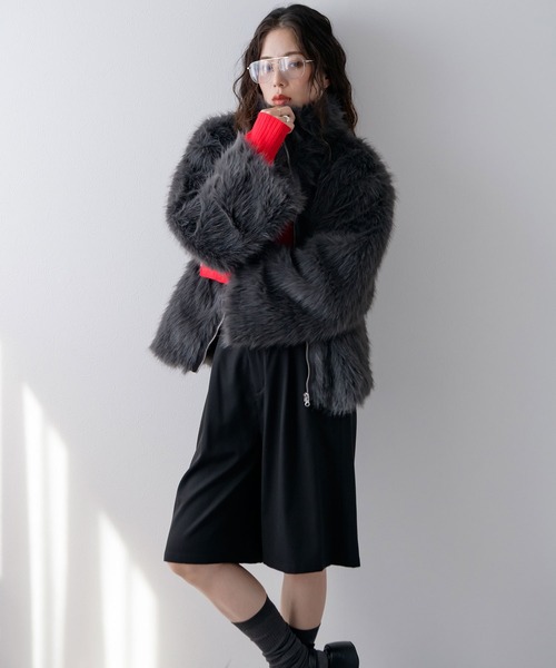 シャギーファーボアコート　ブラック bohmal（ボマール） コート アウター ファーシャギージャケット