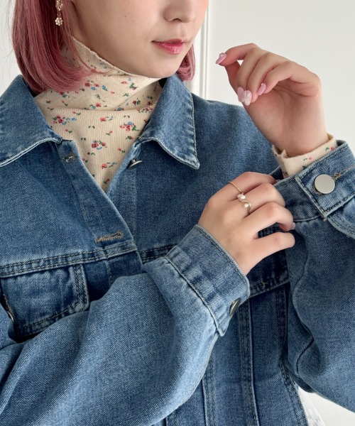 SOLLON. tシャツ 小花柄ハイネックトップス レディース