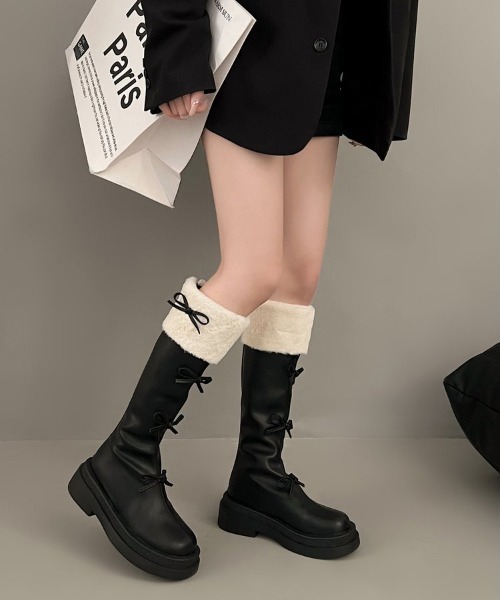 ブラックデザイン厚底メタルブーツ Y2K ロングブーツ ブラックデザイン厚底メタルブーツ Y2K ロングブーツ 24.5cm