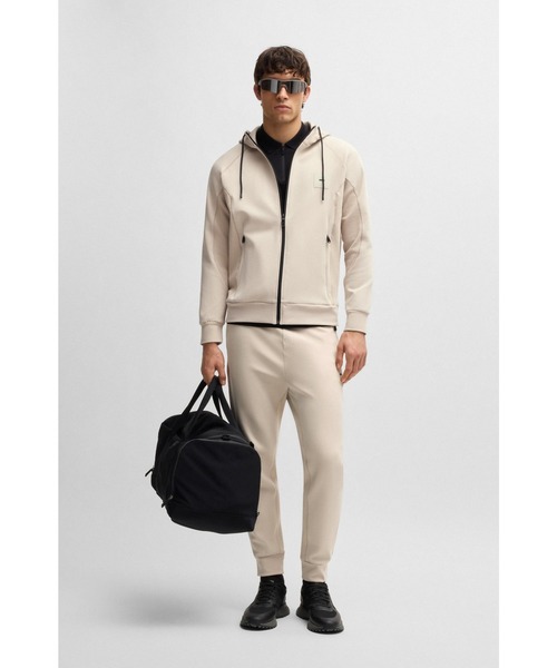 関税込 HUGO BOSS コットンブレンド パーカー ロゴパッチ BOSS(HUGO BOSS) パーカー コットンブレンド ジップアップ