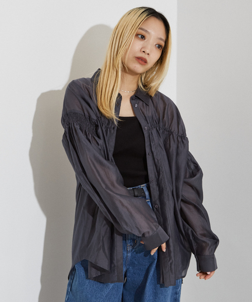 ブラウス シャツ シアー シャーリング シャツ レディース